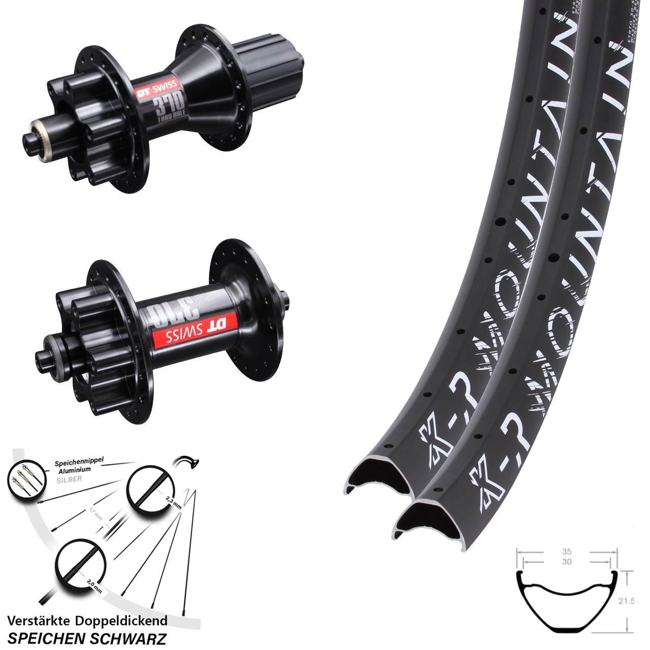 6-Loch Laufradsatz für Schnellspanner 29 Zoll KX-R Mountain DT Swiss 370 8-11 fach