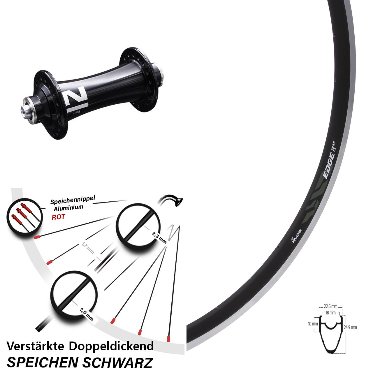 Vorderrad 28 Zoll Ryde Edge R25 Novatec A141SB QR