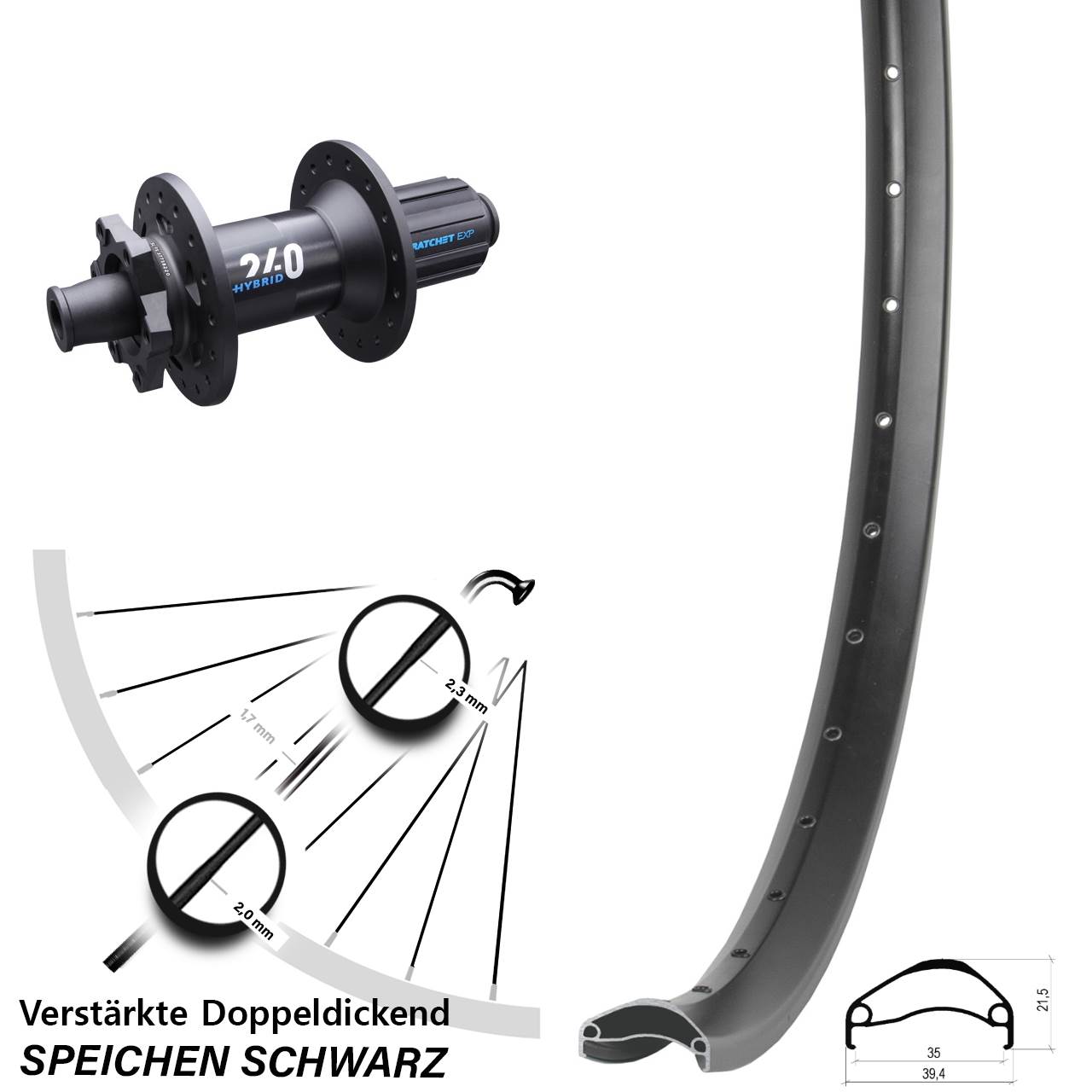Disc Laufrad 12x148 27,5 Zoll Ambrosio E35 DT Swiss 240 Hybrid 8-11 fach HG