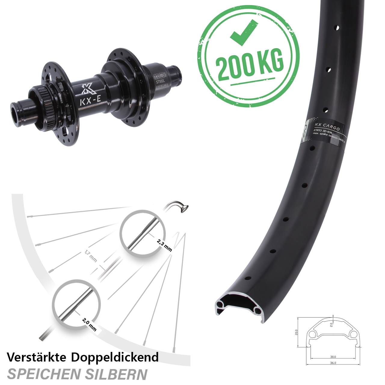 Hinterrad Centerlock 12x148 20 Zoll KX-E Cargo Heavy Duty XD