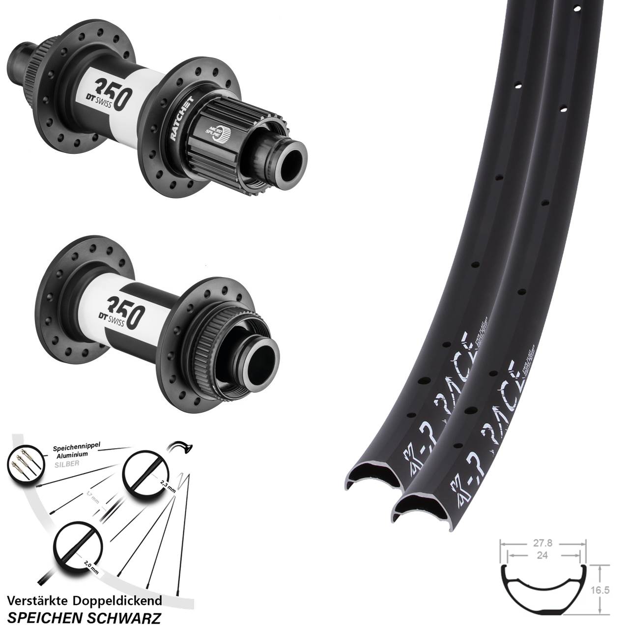 29 Zoll KX-R Race DT Swiss 350 Micro Spline Centerlock Laufradsatz 15x110/12x148