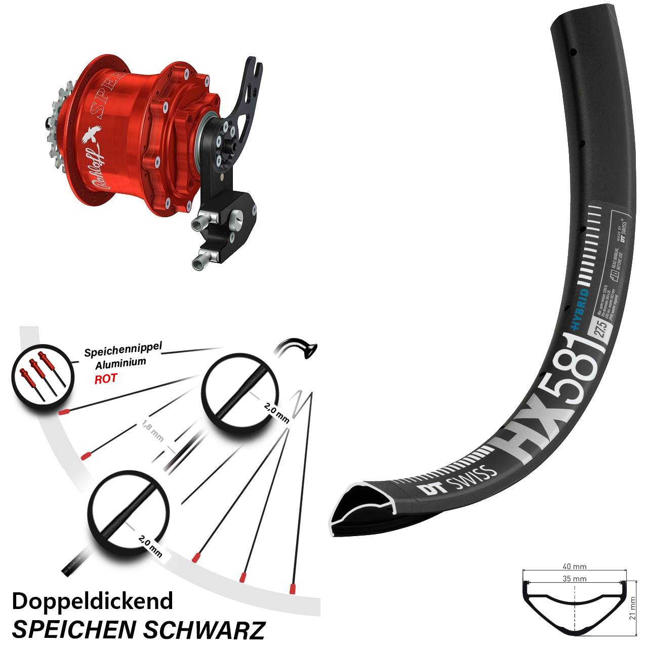 Hinterrad Rohloff Speedhub rot PM Disc DT Swiss HX 581 27,5 Zoll