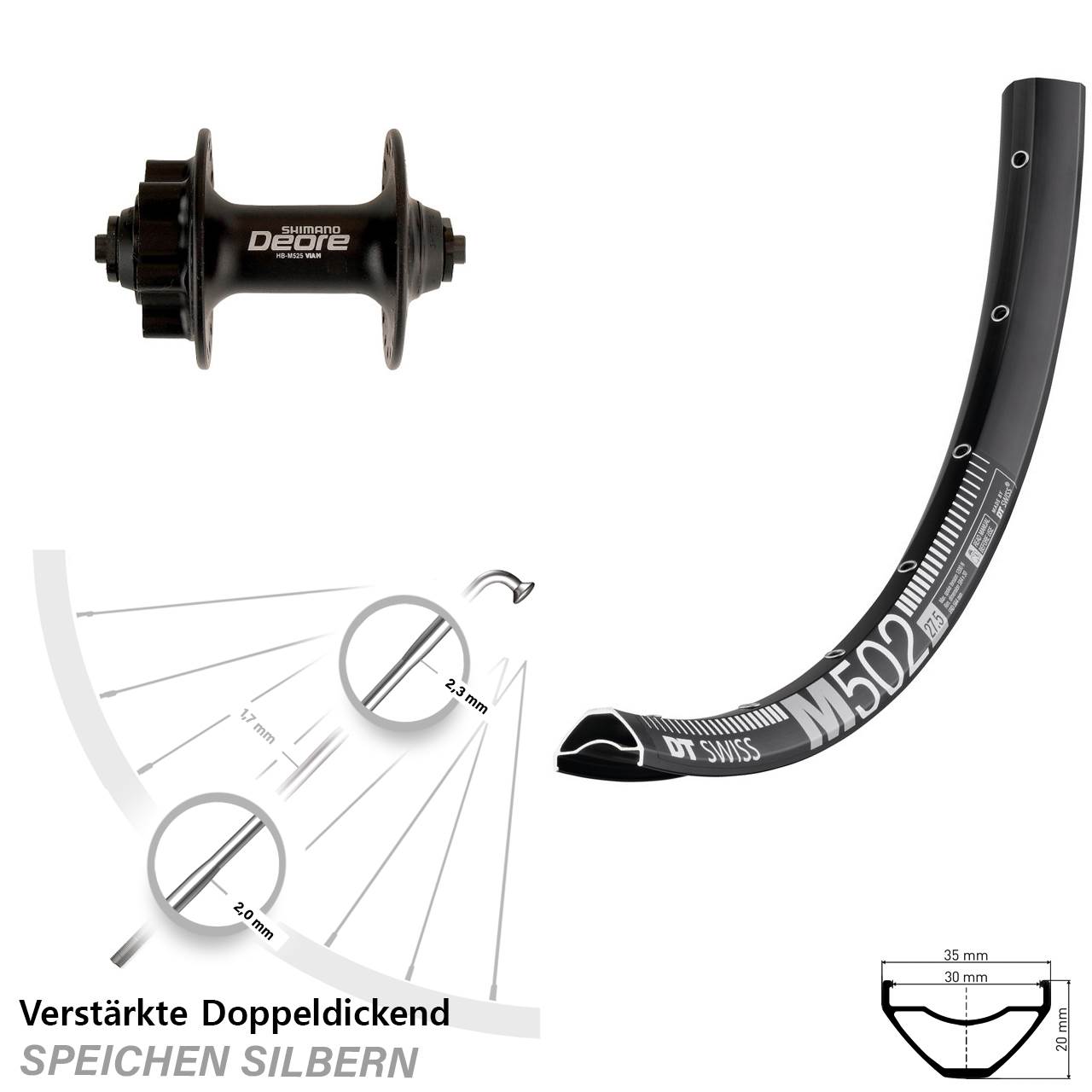 DT Swiss M502 Shimano Deore 29 Zoll Disc Vorderrad QR