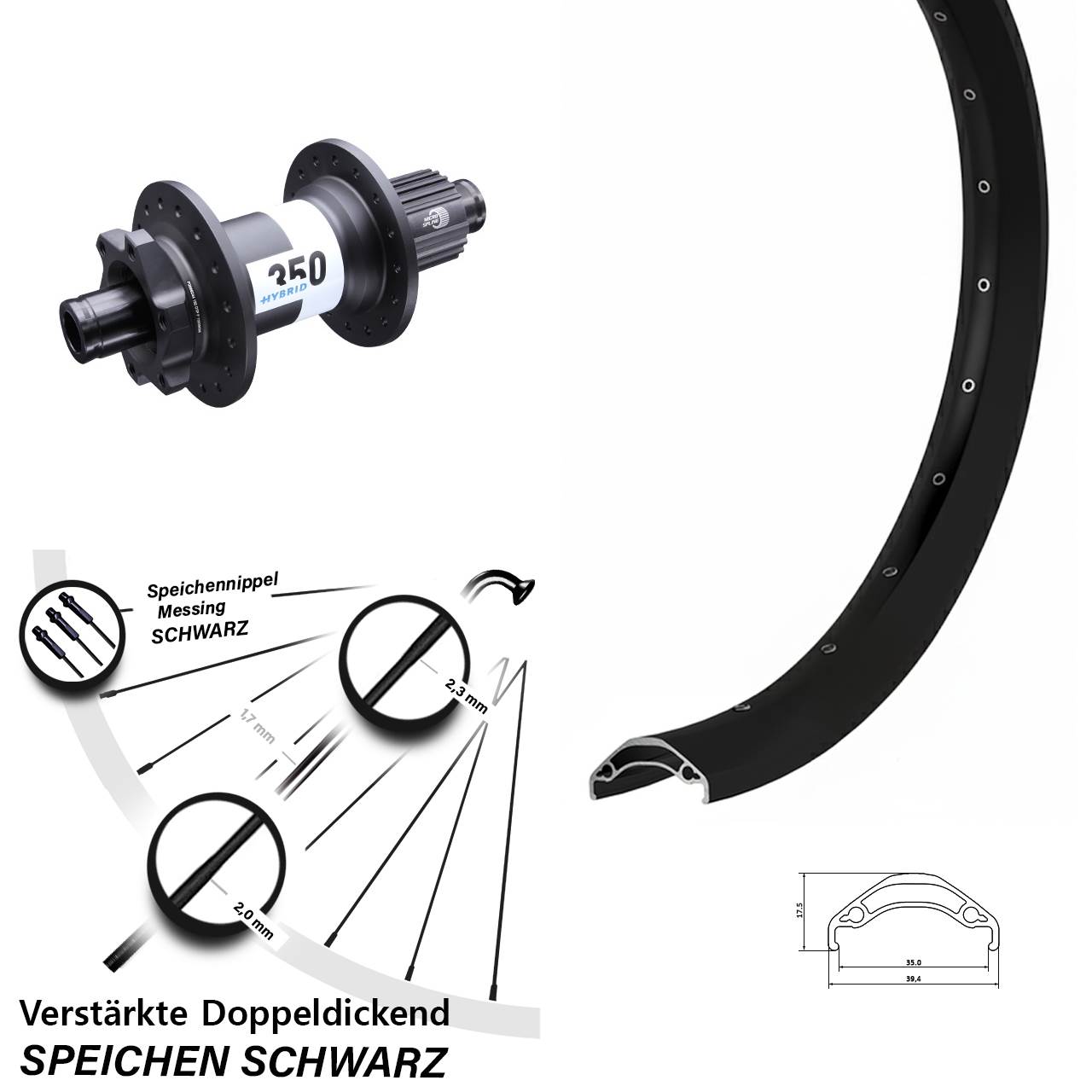 Hinterrad 29 Zoll Ryde Disc 35 DT Swiss Hybrid 350 Shimano Micro Spline 12x148