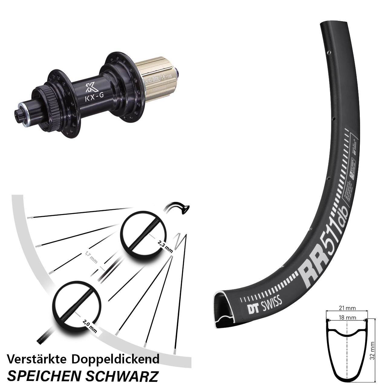 Centerlock Hinterrad für Schnellspanner 28 Zoll DT Swiss RR511 KX-G 8-12 fach