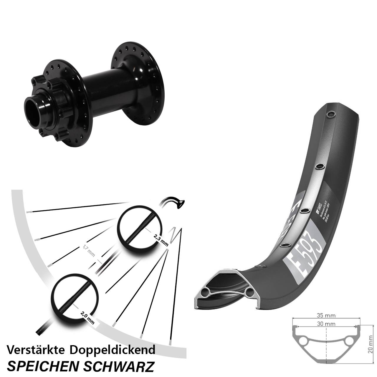 Vorderrad 6-Loch 20x110 Boost 27,5 Zoll DT Swiss E593 Formula