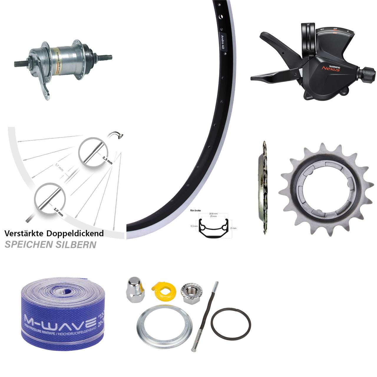 20 Zoll Ryde Andra 40 Hinterrad Shimano Nexus 3 Gang mit Rückrtittbremse