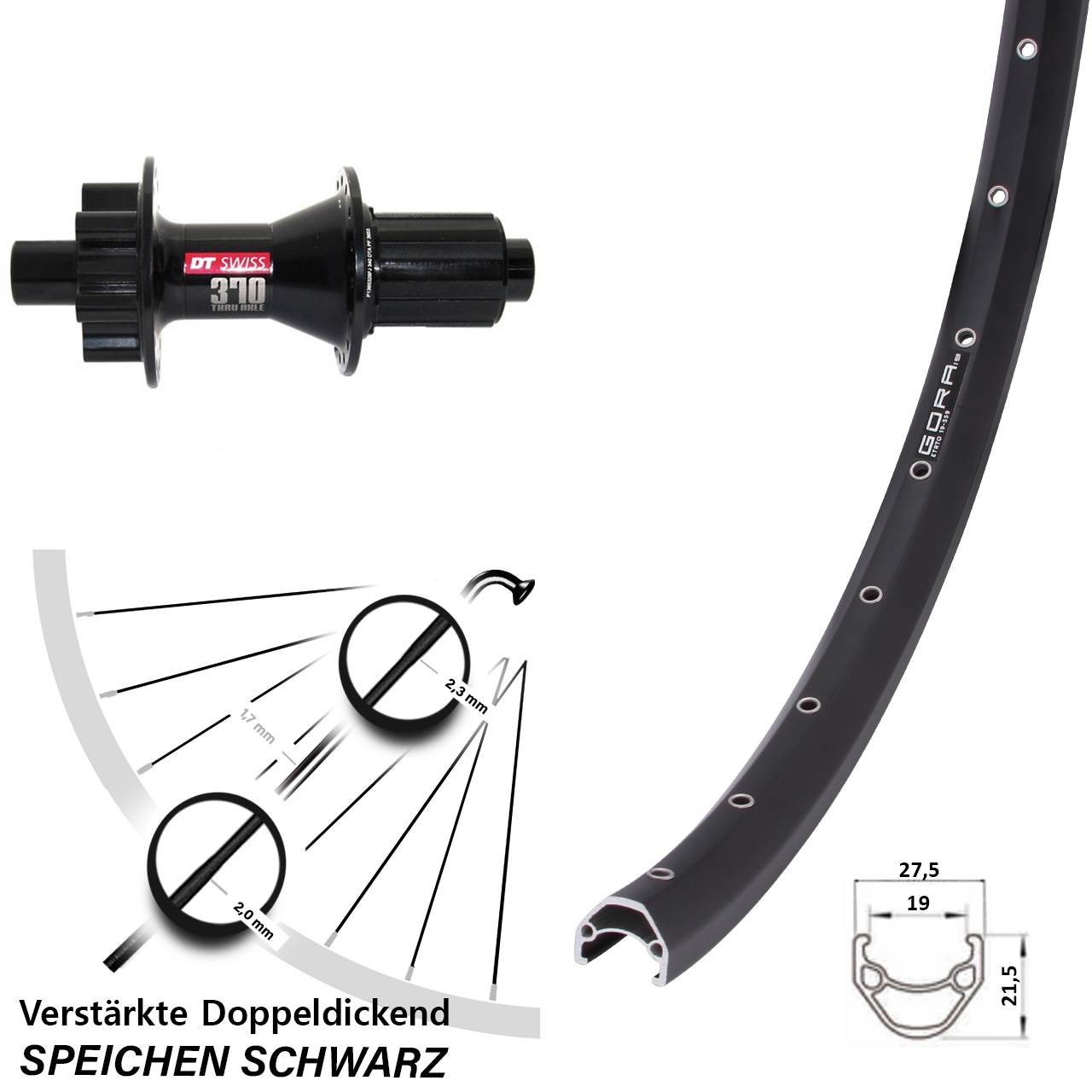 Disc Hinterrad 28 Zoll Gora 19 DT Swiss 370 8-11 fach HG 12x142