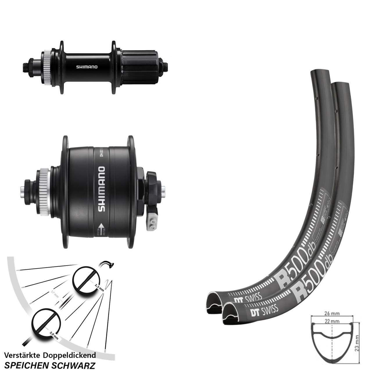 29 Zoll DT Swiss R500 Shimano DH-3D37 FH-QC400 Centerlock Laufradsatz QR 8-11 fach HG