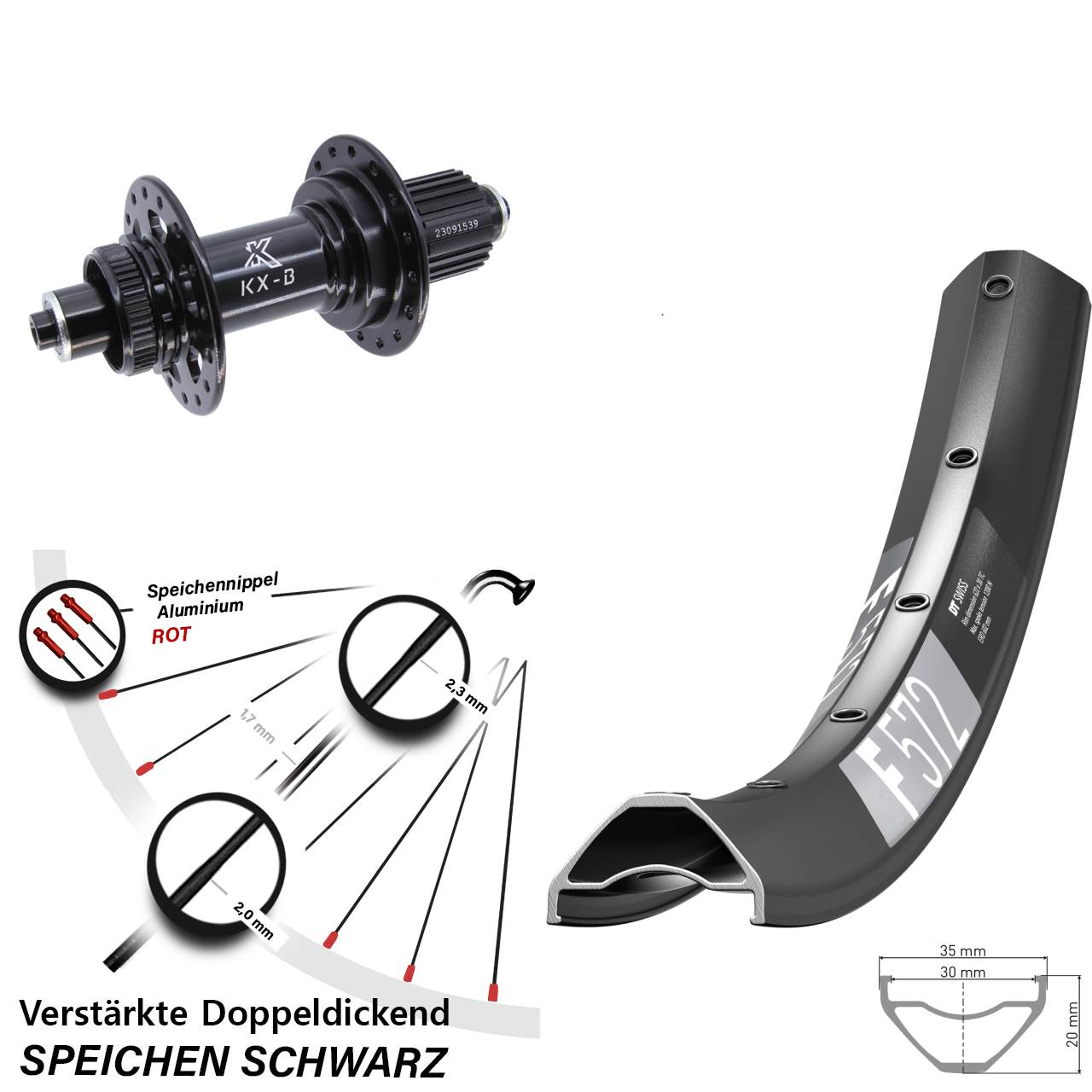 29 Zoll DT Swiss F 572 KX-B Disc Laufrad für Schnellspanner Boost Micro Spline