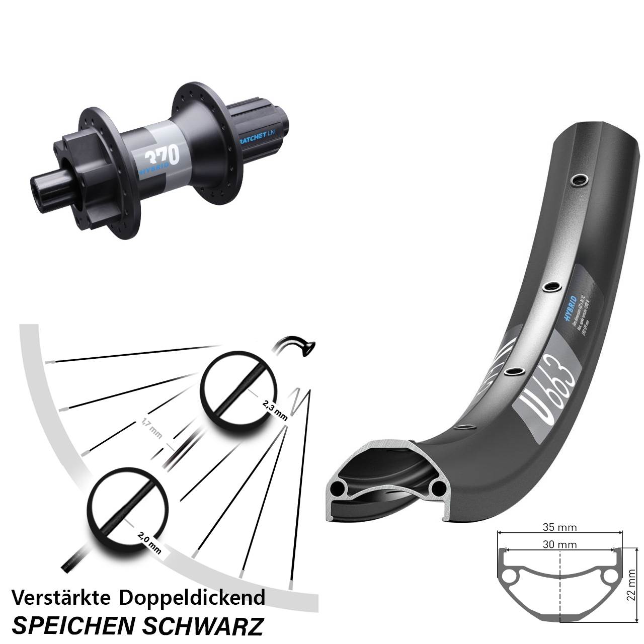 DT Swiss U 663-370 Hybrid 650B Disc Laufrad 12x148 Boost 8-11 fach