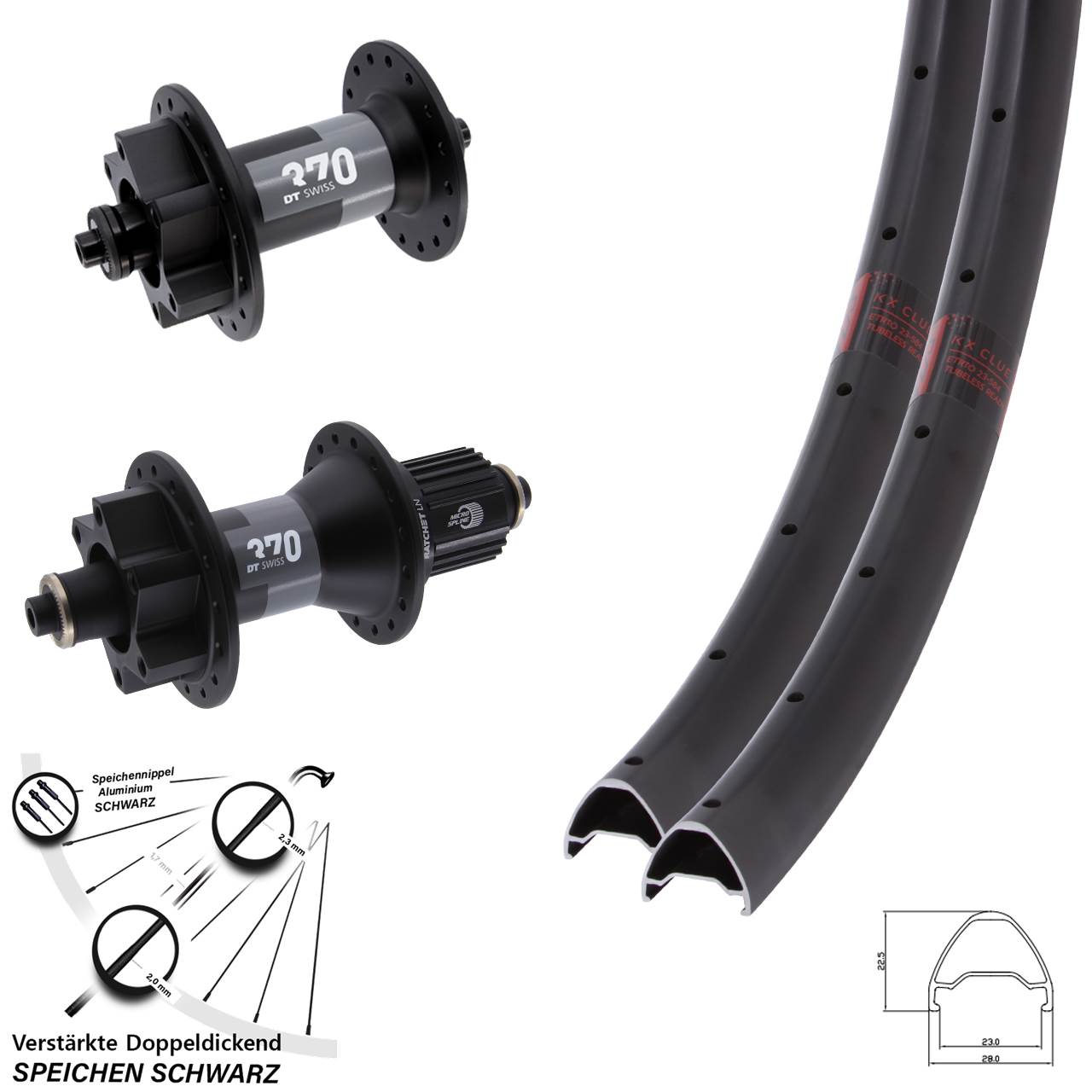 KX Clue DT Swiss 370 26 Zoll Disc Laufrad-Satz für Schnellspanner Shimano Micro Spline