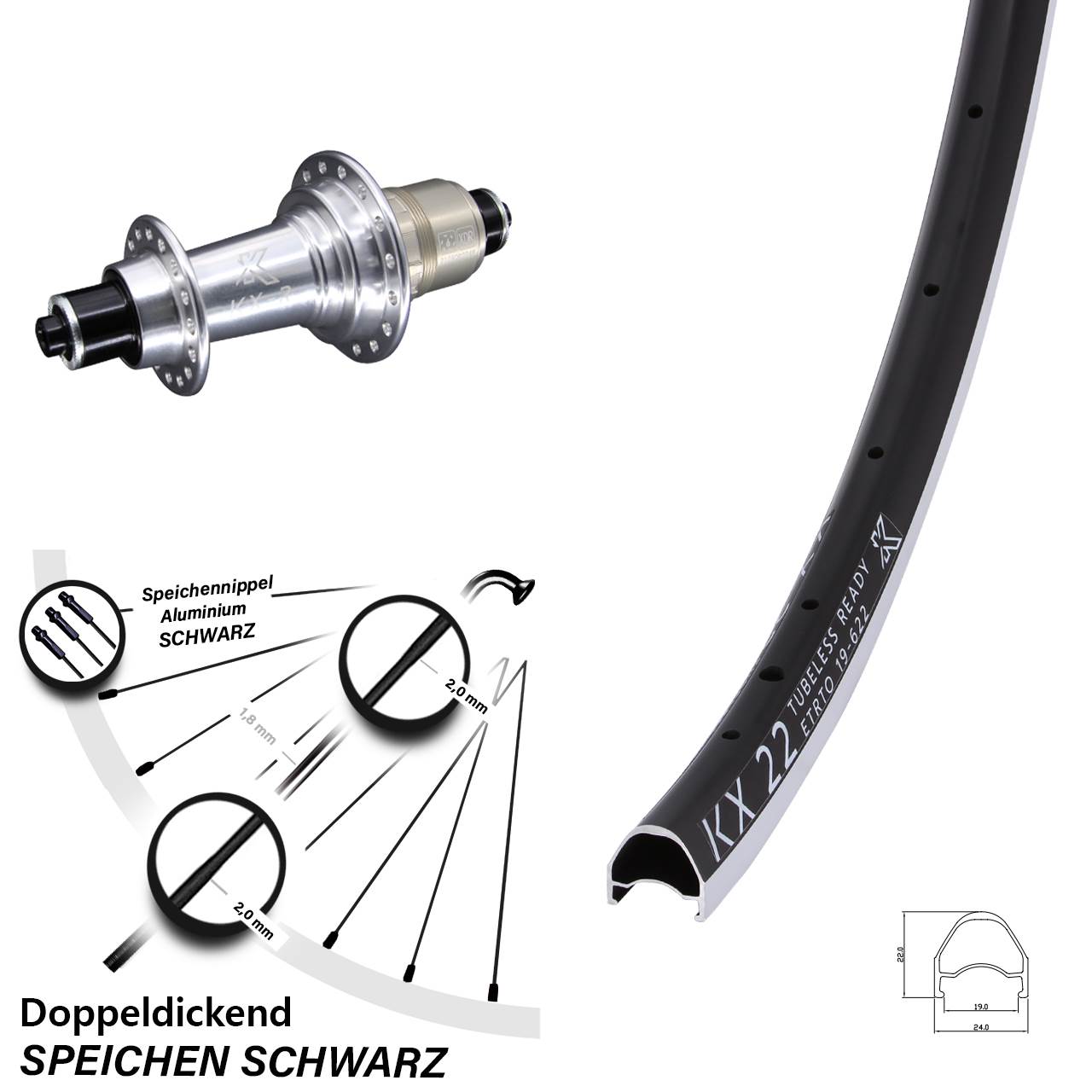 Hinterrad QR 28 Zoll KX 22 KX-R XDR