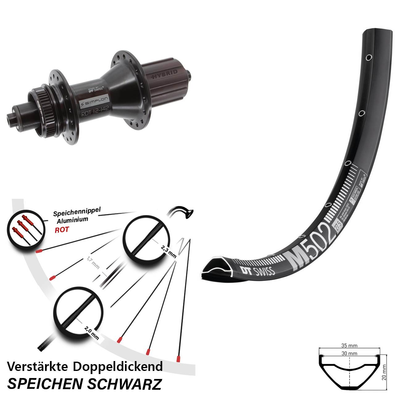 Disc Laufrad für Schnellspanner 29 Zoll DT Swiss M502-370 Hybrid 8-11 fach