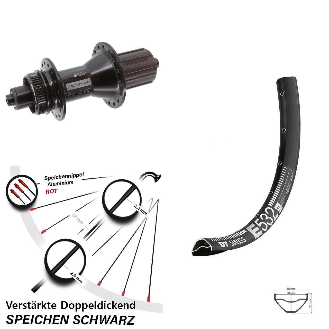 DT Swiss E532-370 Hybrid 27,5 Zoll Disc Hinterrad QR 8-11 fach HG