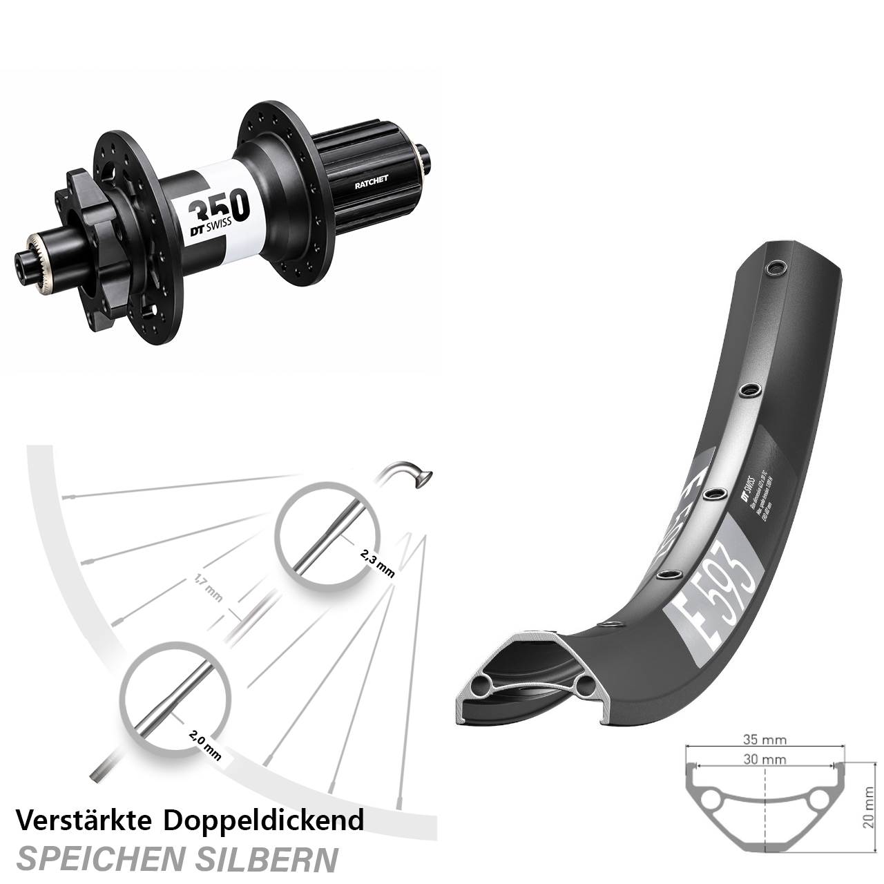 DT Swiss E593 DT Swiss 350 Ratchet 36 29 Zoll Disc Hinterrad QR 8-11 fach HG