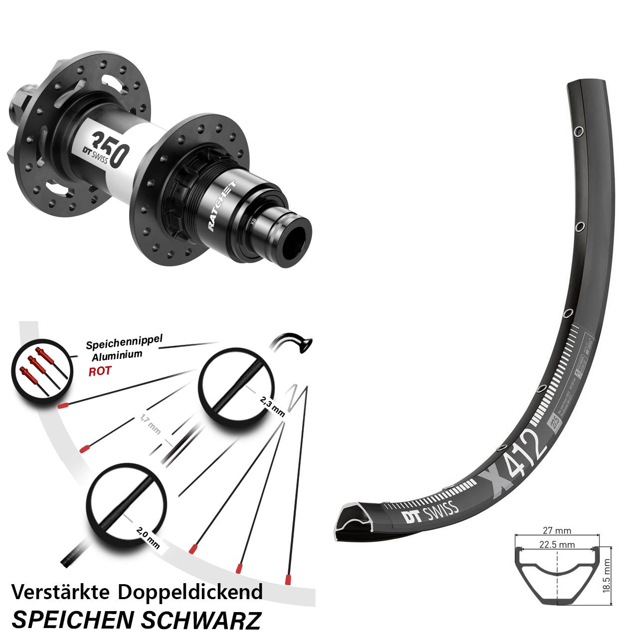 DT Swiss X412-350 28-29 Zoll Disc Hinterrad 12x148 XD 11-12 fach