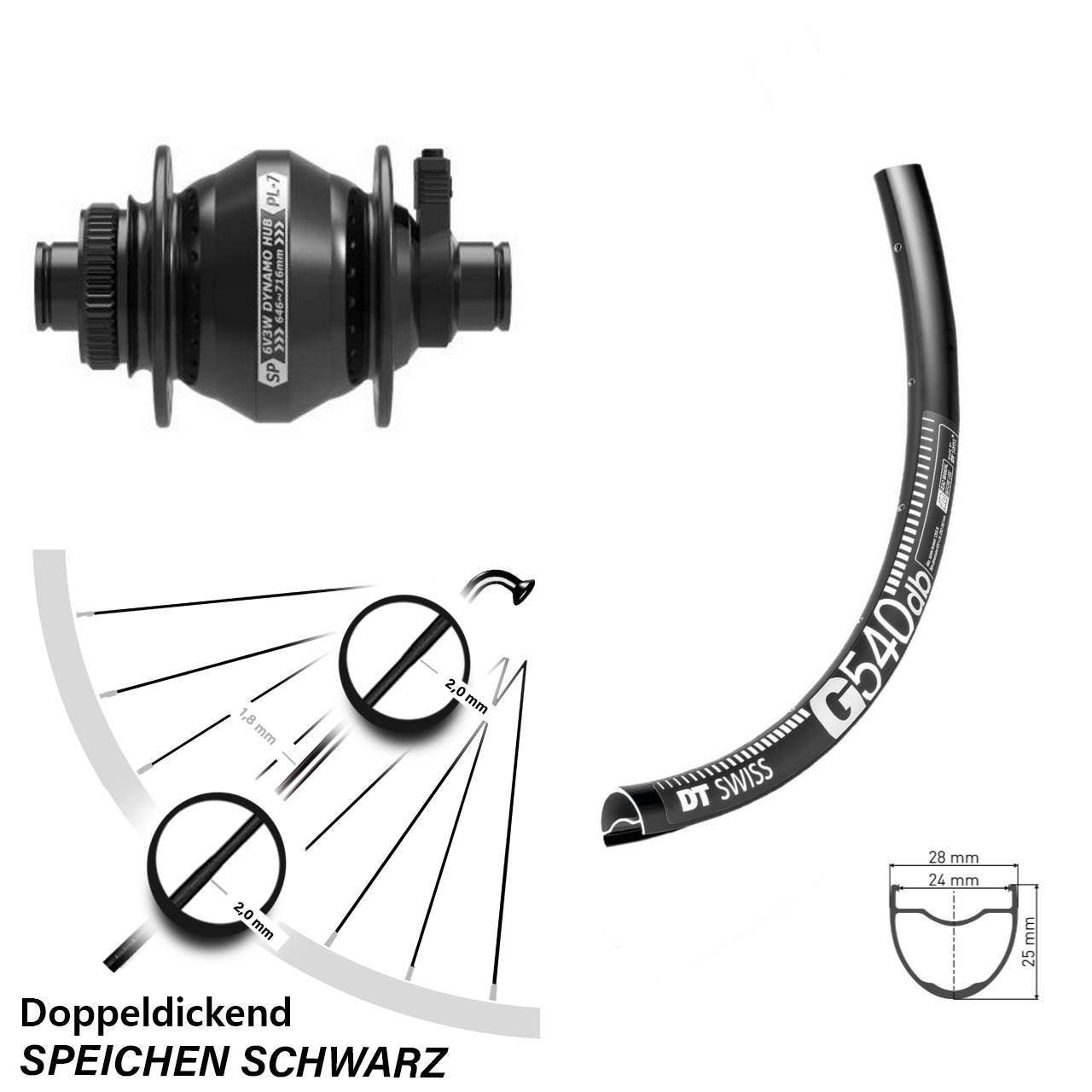 Centerlock Vorderrad mit Dynamo 27,5 Zoll DT Swiss G540 Shutter Precision PL-7 12x100