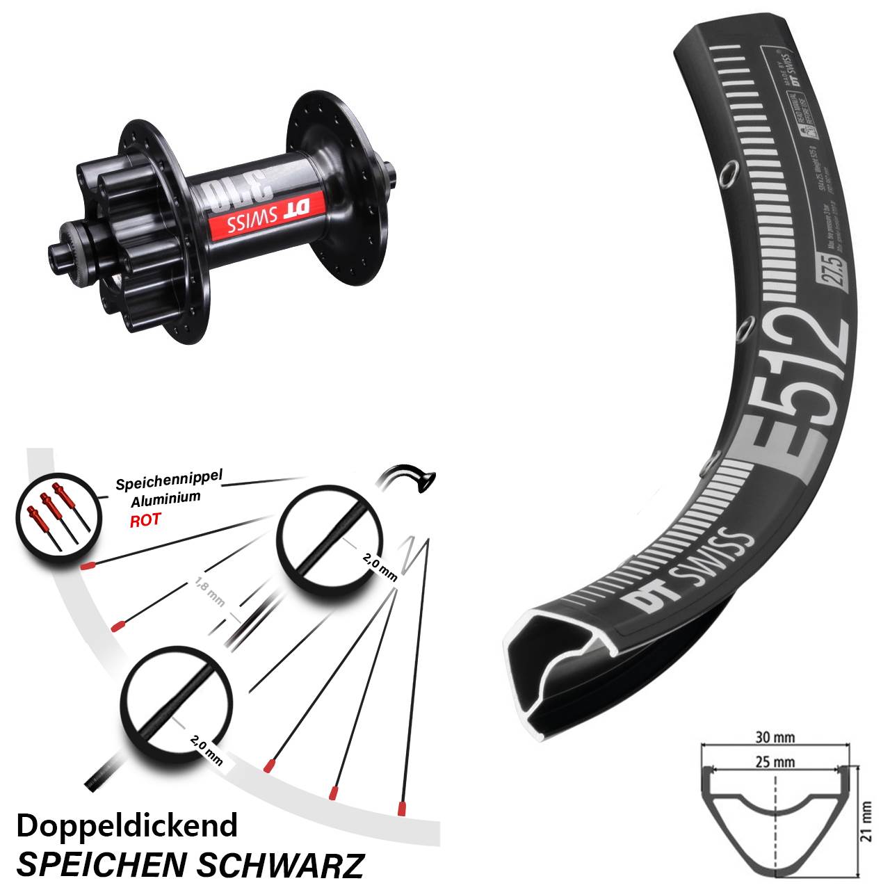 Vorderrad 29 Zoll DT Swiss E 512 mit 370 6-Loch QR