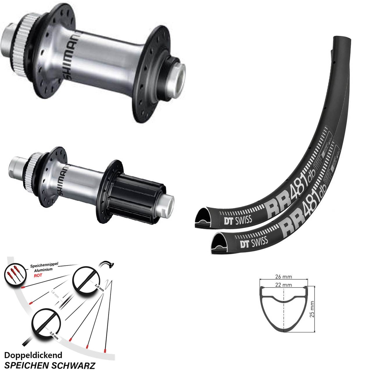 Laufradsatz 28 Zoll DT Swiss RR 481 Shimano FH-RS770 HG 8-12 fach Steckachse