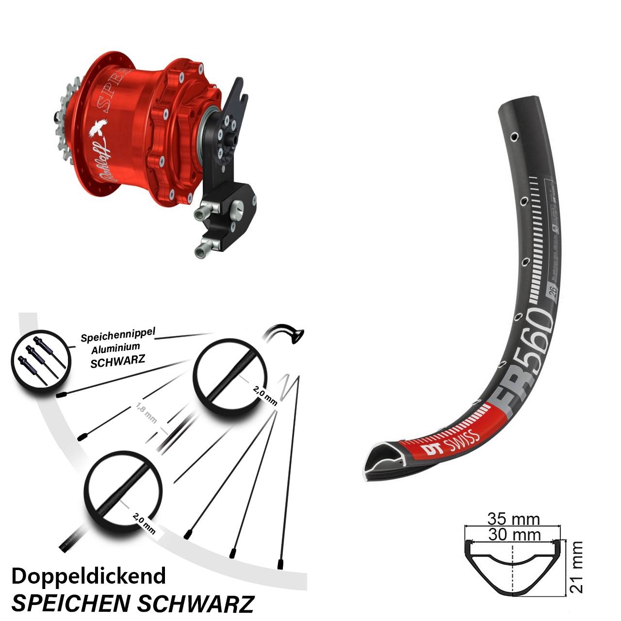 Disc Laufrad 26 Zoll DT Swiss FR 560 Rohloff Speedhub 500/14 CC DB OEM2 rot