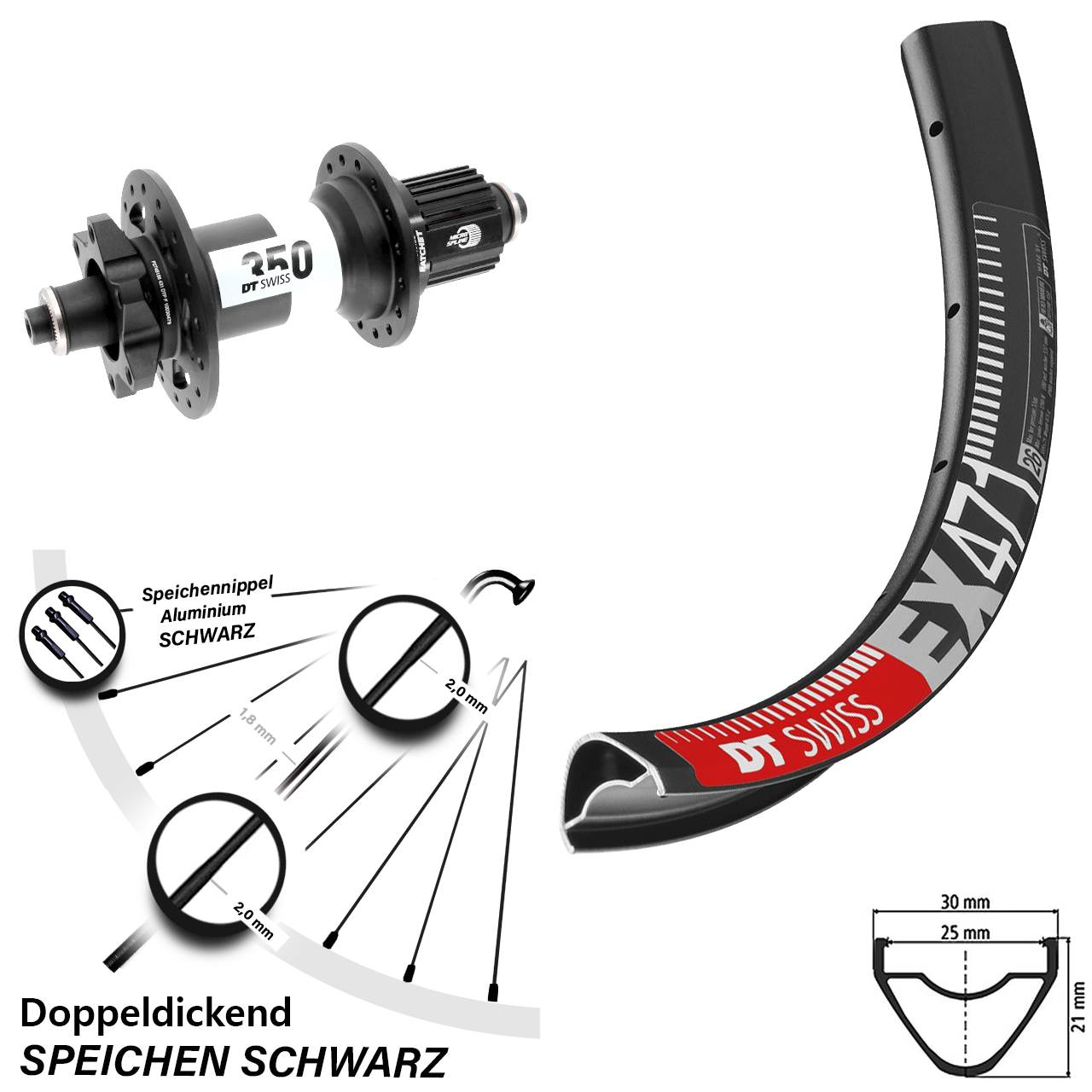 6-Loch Hinterrad 27,5 Zoll DT Swiss EX471 350 Micro Spline QR Boost