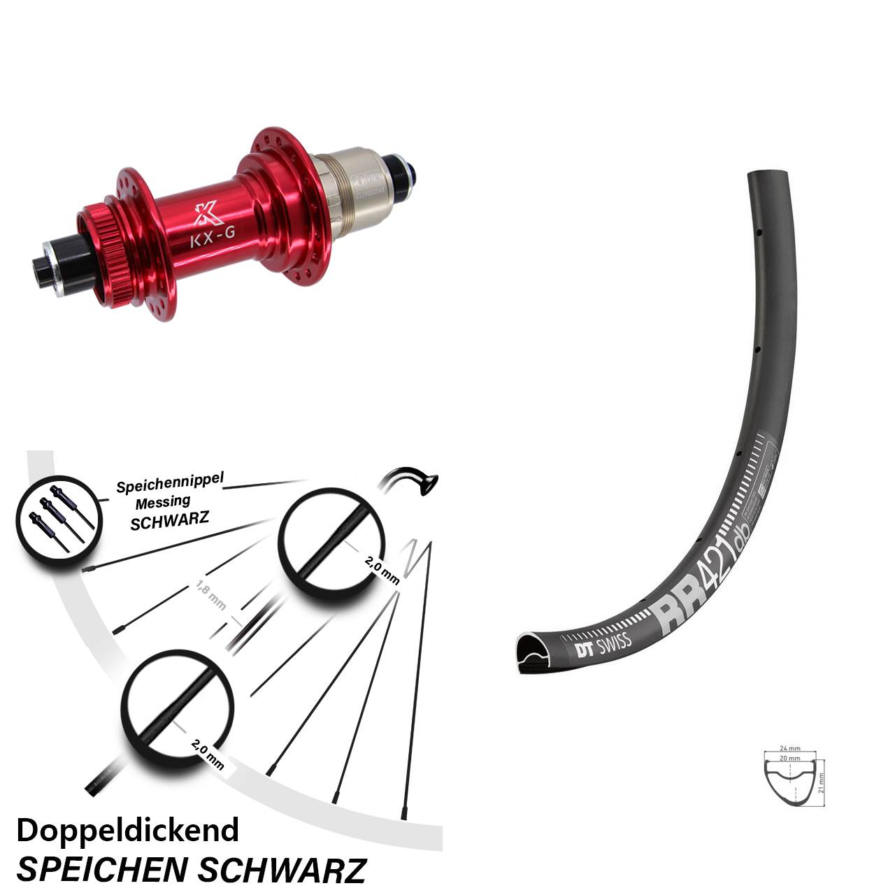 DT Swiss RR 421 KX-G rot XD-R 28 Zoll Disc Laufrad QR