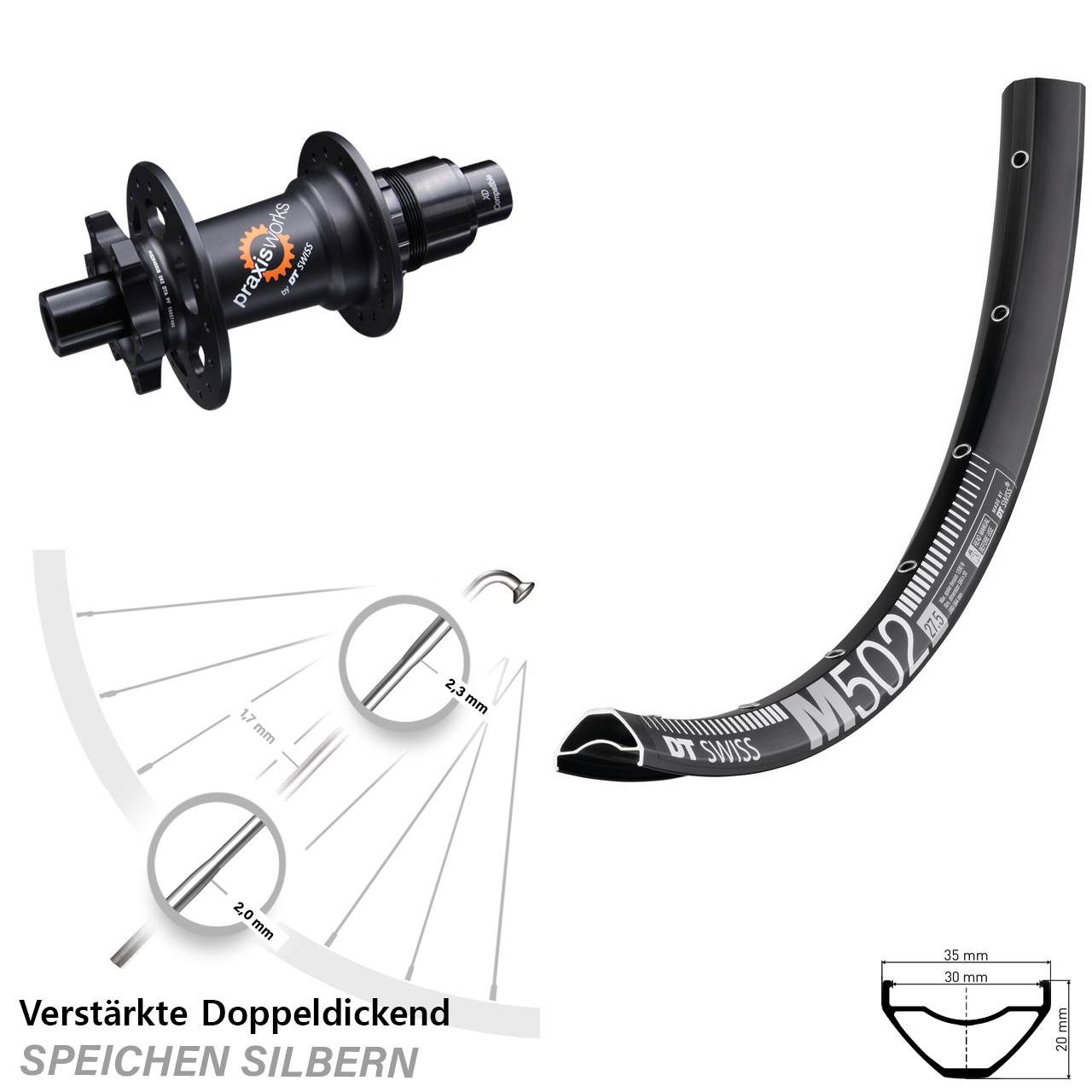 DT Swiss M 502-350 Ratchet 36 29 Zoll Hinterrad 6-Loch 12x142 SRAM XD