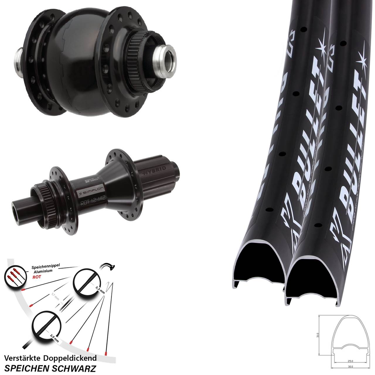 Disc Laufradsatz 29 Zoll KX Bullet OS DT Swiss 370 Hybrid SON 28 8-11 fach HG 12x100/142