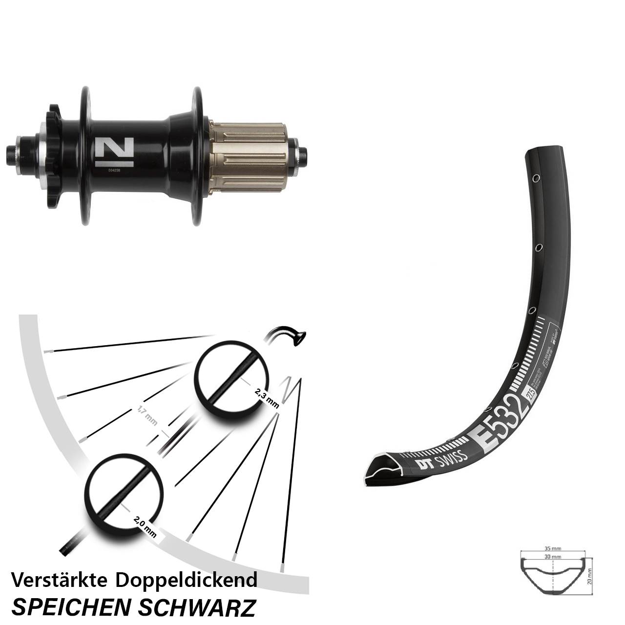 27,5 Zoll DT Swiss E532 Novatec D-042 SB 6-Loch Hinterrad für Schnellspanner 8-11 fach