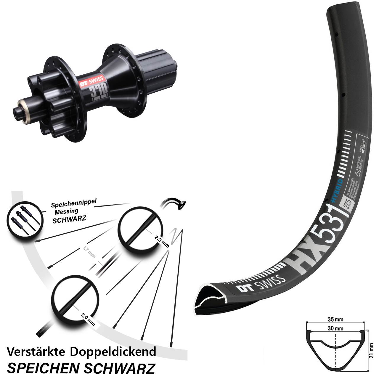 Disc Hinterrad QR 29 Zoll DT Swiss HX 531 DT Swiss 370 Hybrid 8-11 fach HG