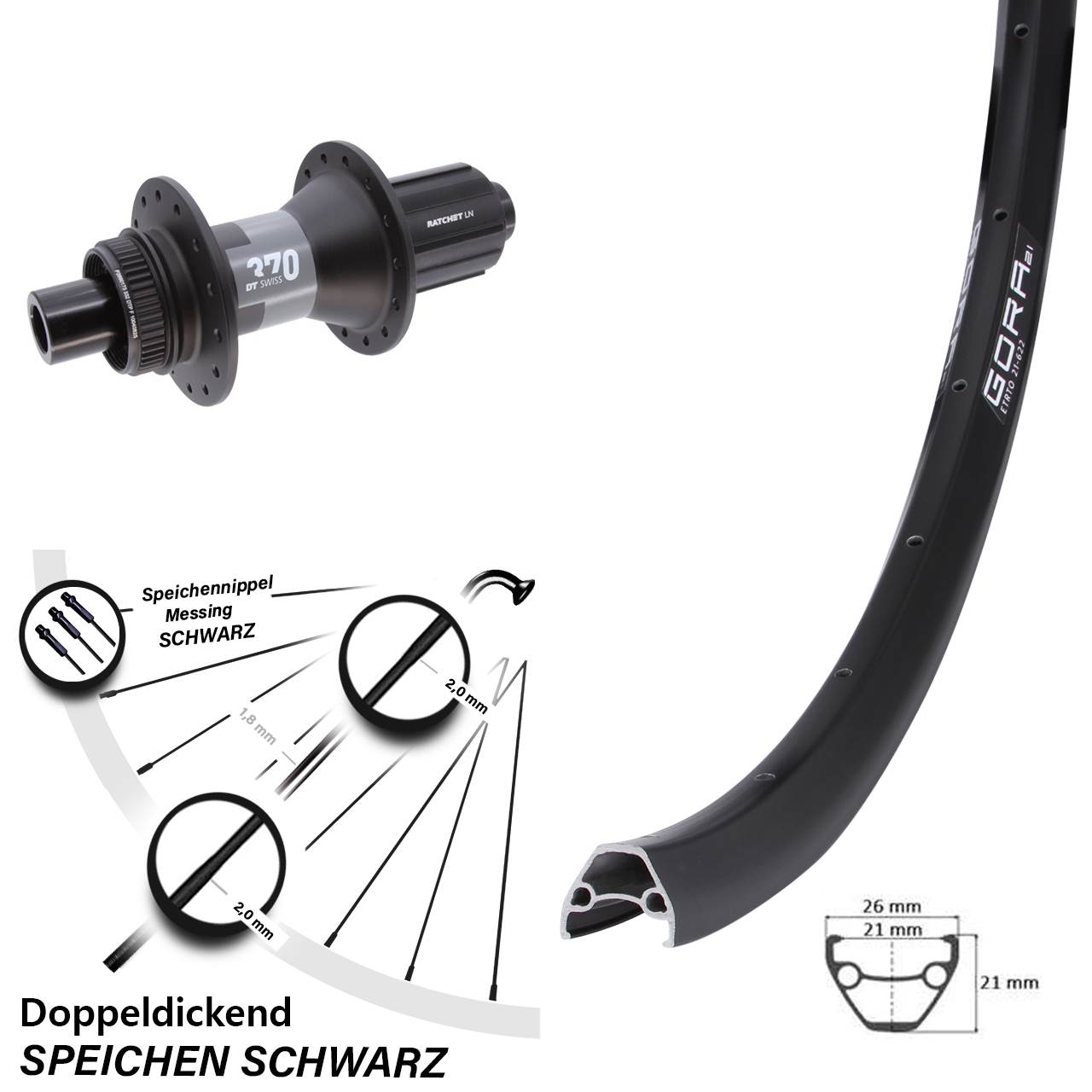 Hinterrad Centerlock 12x142 28 Zoll Gora 21 DT Swiss 370 11-12 fach