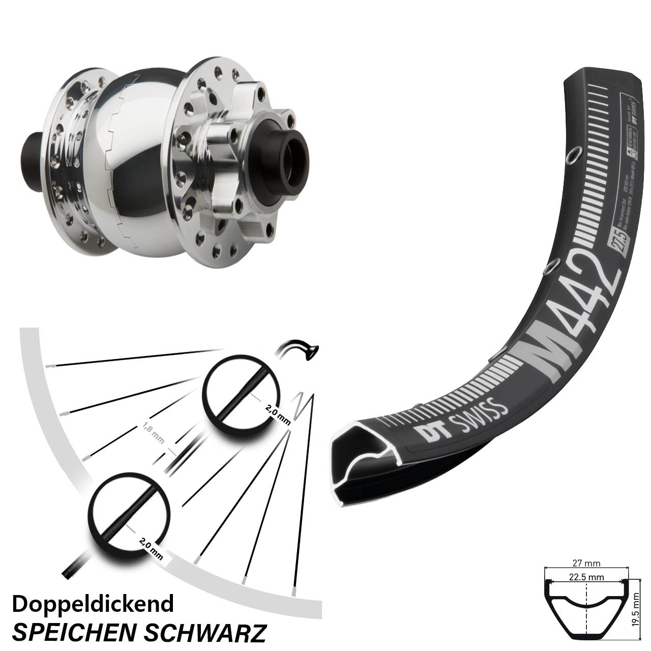 Vorderrad Fahrrad 28/29 Zoll DT Swiss M 442 schwarz Nabendynamo für 6-Loch