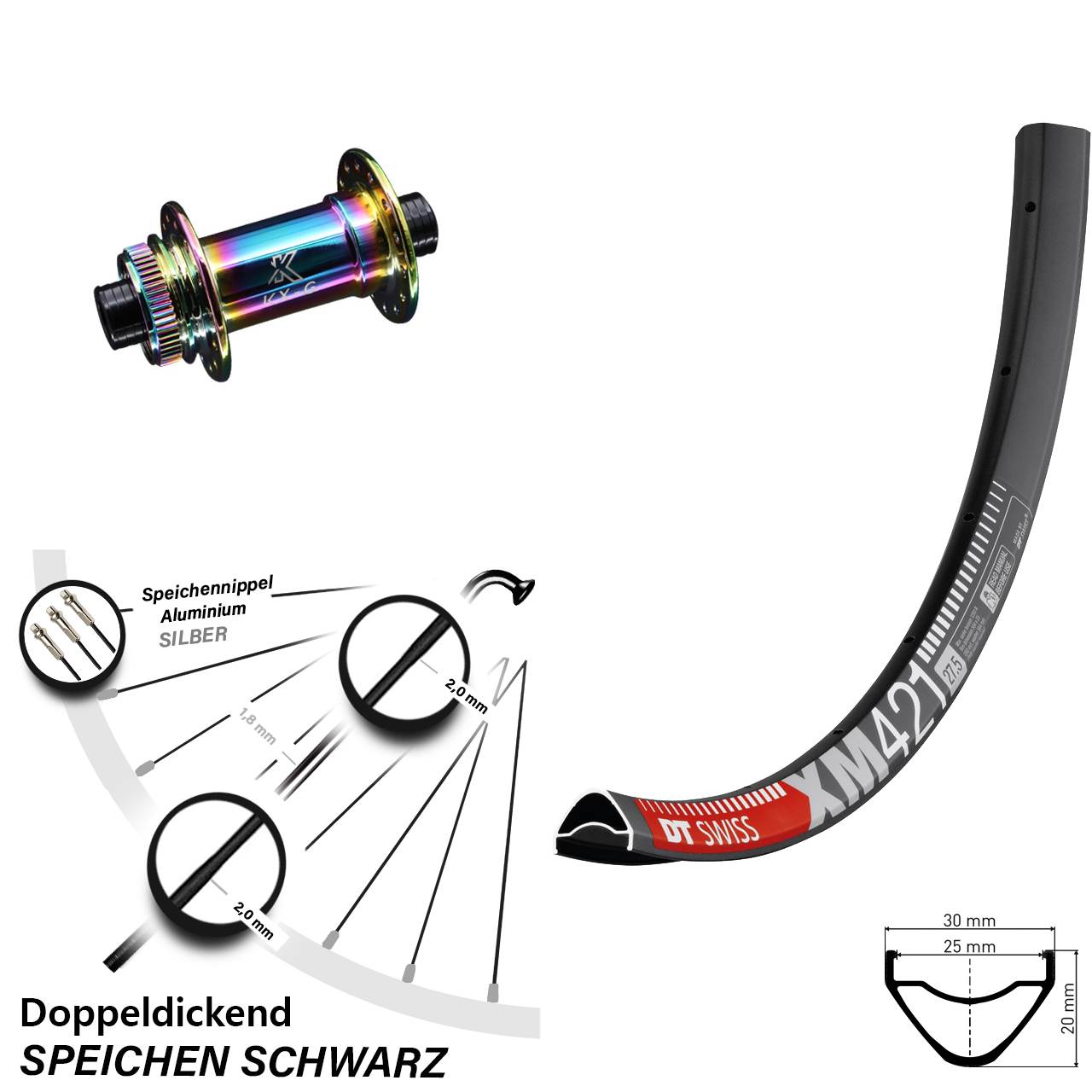 DT Swiss XM 421 KX-G Oilslick 650B Centerlock Vorderrad 12x100