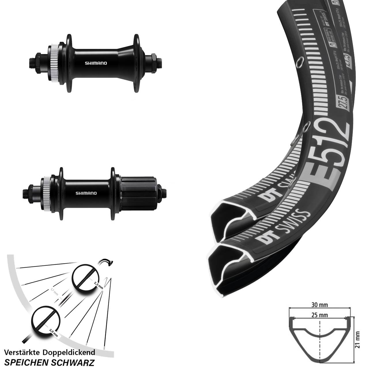 DT Swiss E 512 Shimano FH-QC400 HB-QC400 650B Disc Laufrad-Satz QR 8-11 fach HG