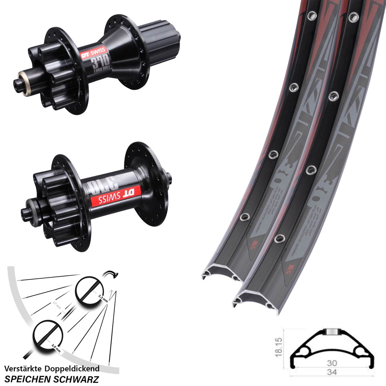 Rodi TRYP 30 DT Swiss 370 DT Swiss 370 Hybrid 29 Zoll Disc Laufradsatz QR 8-11 fach HG