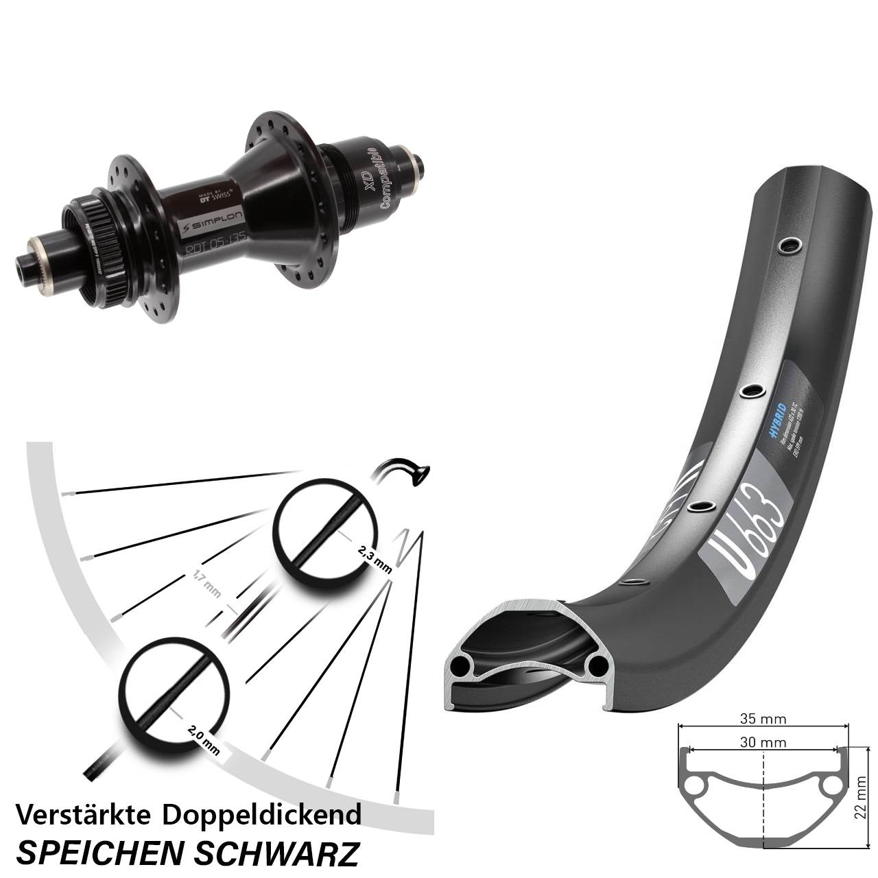 Hinterrad Centerlock für Schnellspanner 29 Zoll DT Swiss U663-370 SRAM XD