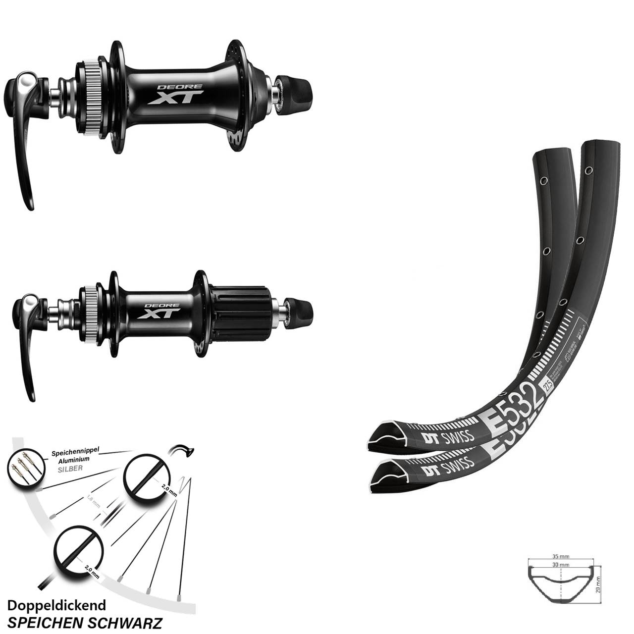 Centerlock Laufradsatz QR 27,5 Zoll DT Swiss E532 Shimano HB-M8000 FH-M8000 8-11 fach