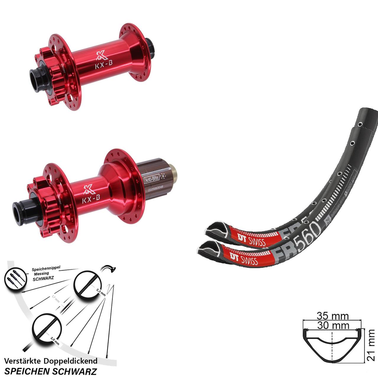 26 Zoll DT Swiss FR 560 KX-B rot Disc Laufrad-Satz 15x110 12x148 8-12 fach