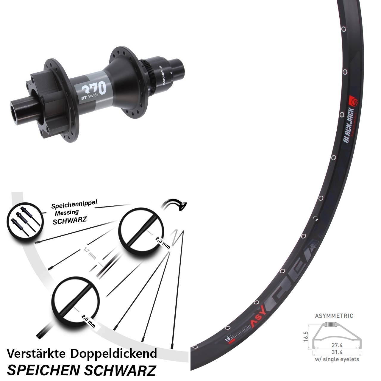 Rodi Ready27 DT Swiss 370 27,5 Zoll 6-Loch Hinterrad 12x148 Boost SRAM XD
