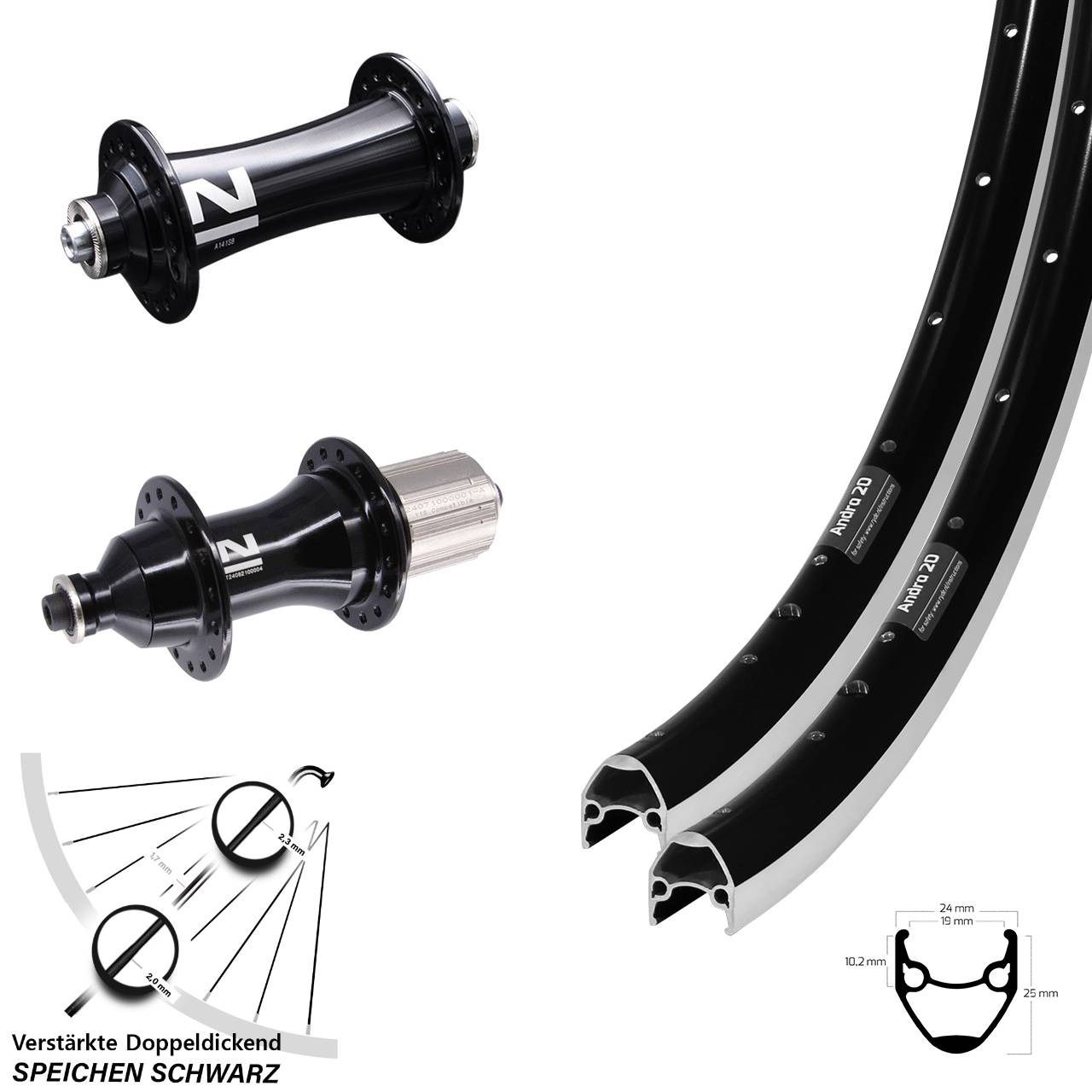 Ryde Andra 20 Novatec A141SB F162 HD 28 Zoll Laufradsatz für Schnellspanner 8-12 fach