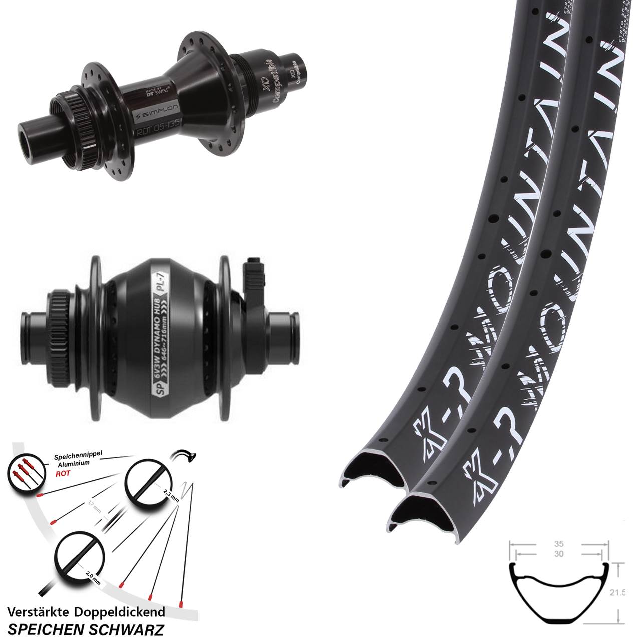Laufradsatz Disc 27,5 Zoll KX-R Mountain DT Swiss 370 Shutter PL-7 SRAM XD 12x100/142