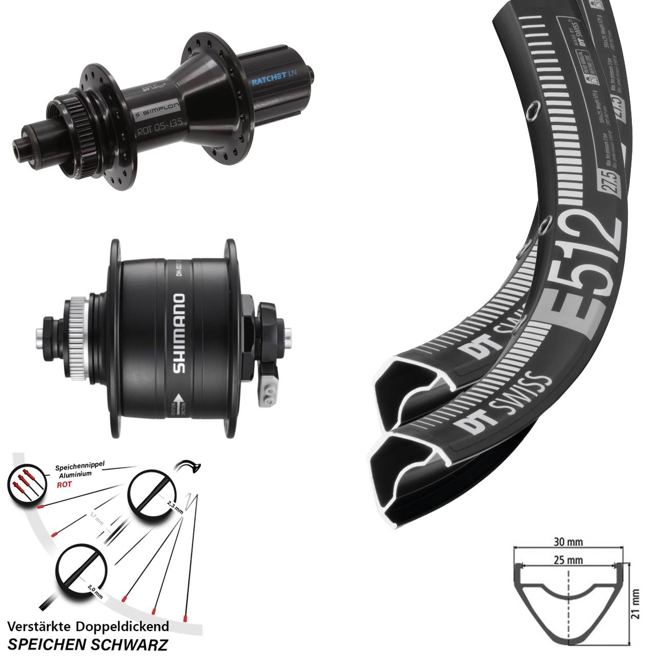 29 Zoll DT Swiss E512-370 Hybrid Shimano D37 Laufradsatz 8-11 fach
