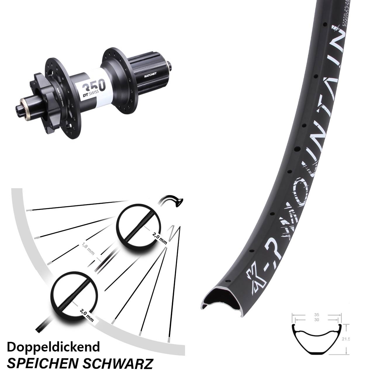 Hinterrad 6-Loch für Schnellspanner 29 Zoll KX-R Mountain DT Swiss 350 8-11 fach HG