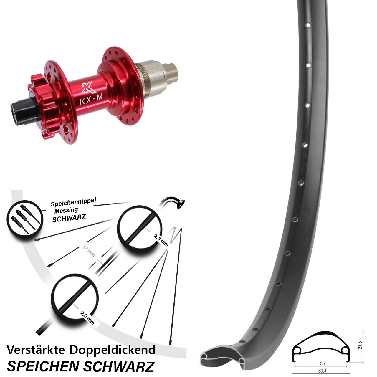 Hinterrad 6-Loch 27,5 Zoll Ambrosio E35 KX-M rot SRAM XD 12x142