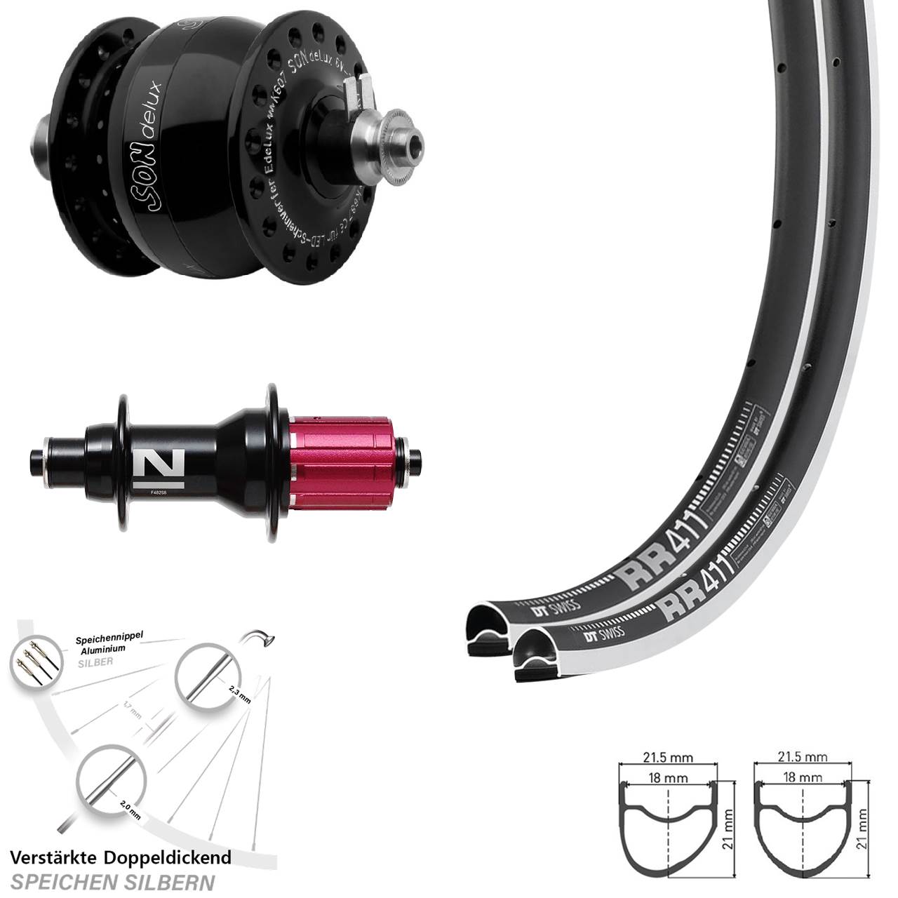 28 Zoll DT Swiss RR411 Novatec 8-12 fach SON delux Laufradsatz 5x100/130