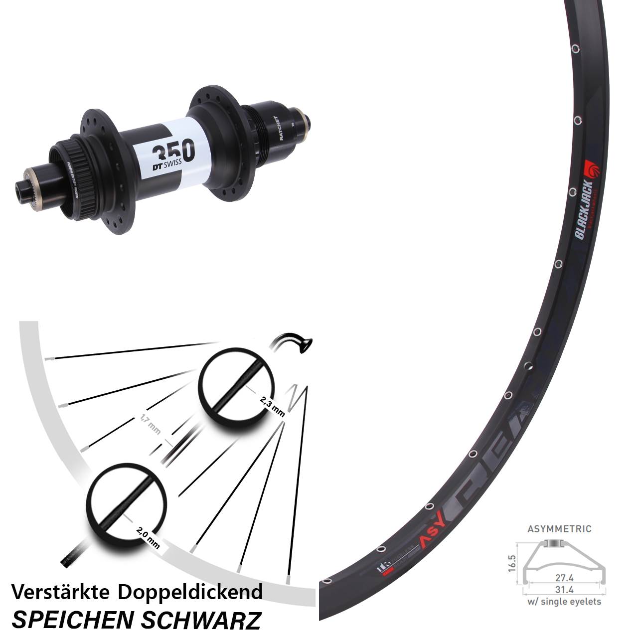Hinterrad Centerlock 27,5 Zoll Rodi Ready 27 DT Swiss 350 XD QR Boost
