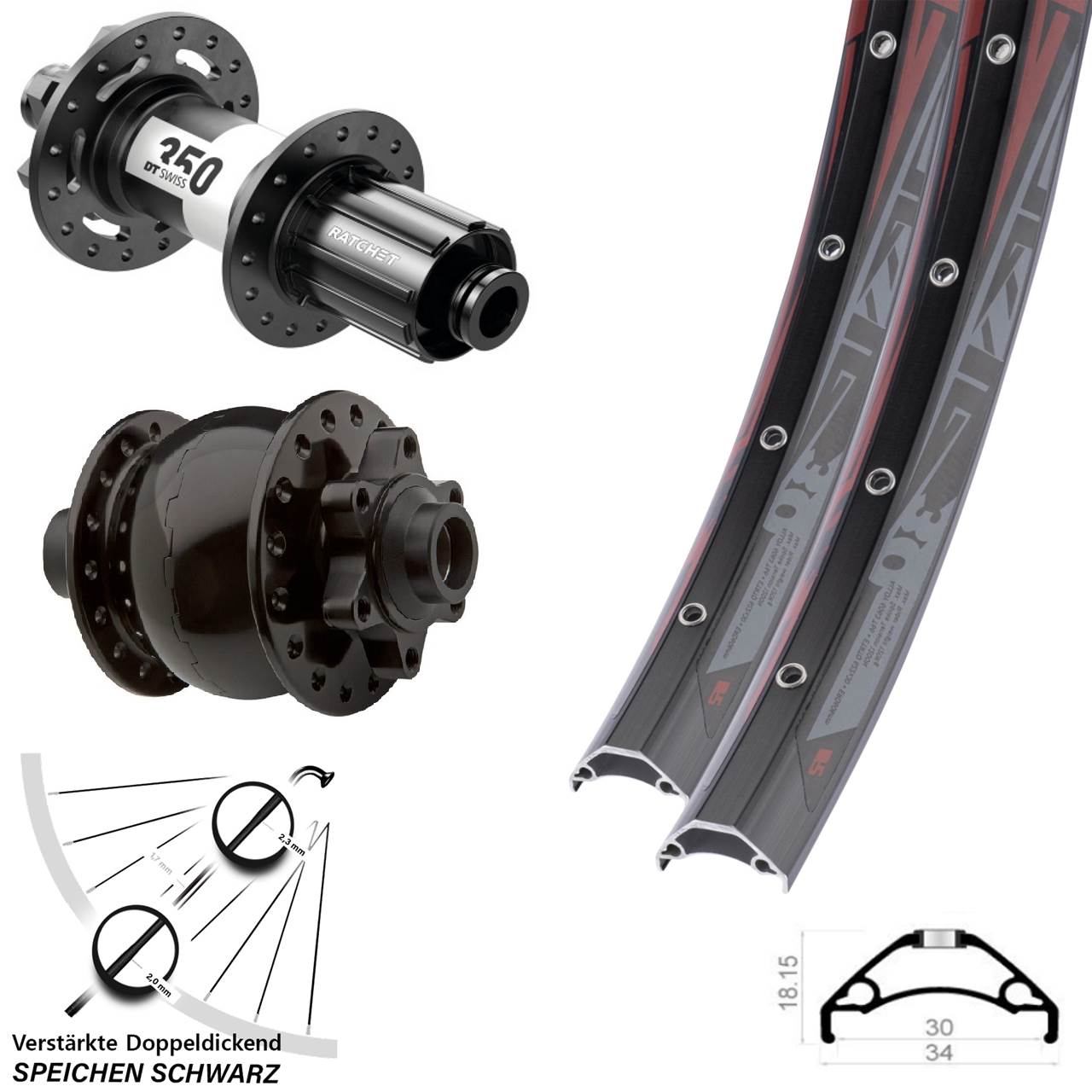 29 Zoll Rodi TRYP 30 DT Swiss 350 SON 28 6-Loch Laufradsatz 15x100 12x142 8-11 fach HG
