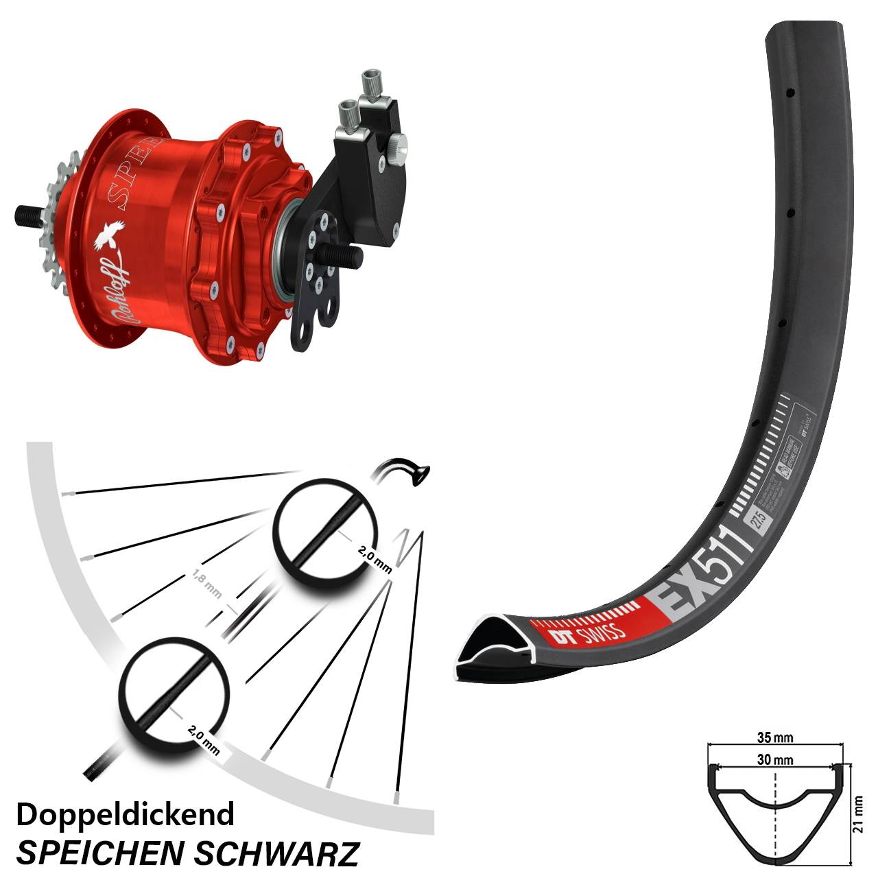 Disc Hinterrrad 29 Zoll DT Swiss EX 511 Rohloff Speedhub TS DB rot