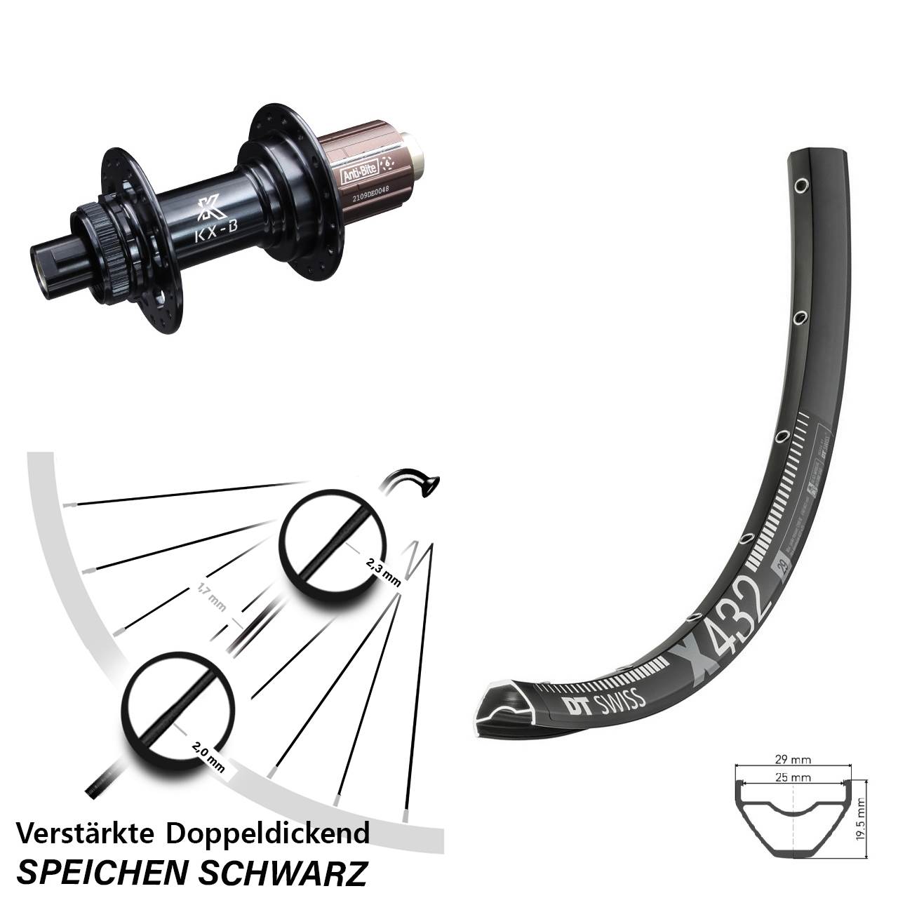 Disc Laufrad 29 Zoll DT Swiss X432 KX-B 8-12 fach HG 12x148